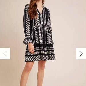Maeve Anthropologie Black & White Boho Mini Dress | XS